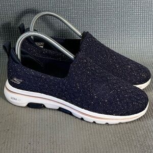 Skechers GO WALK Travel Rhinestone Slip-On Comfort Shoes  Blue Women’s Size 6